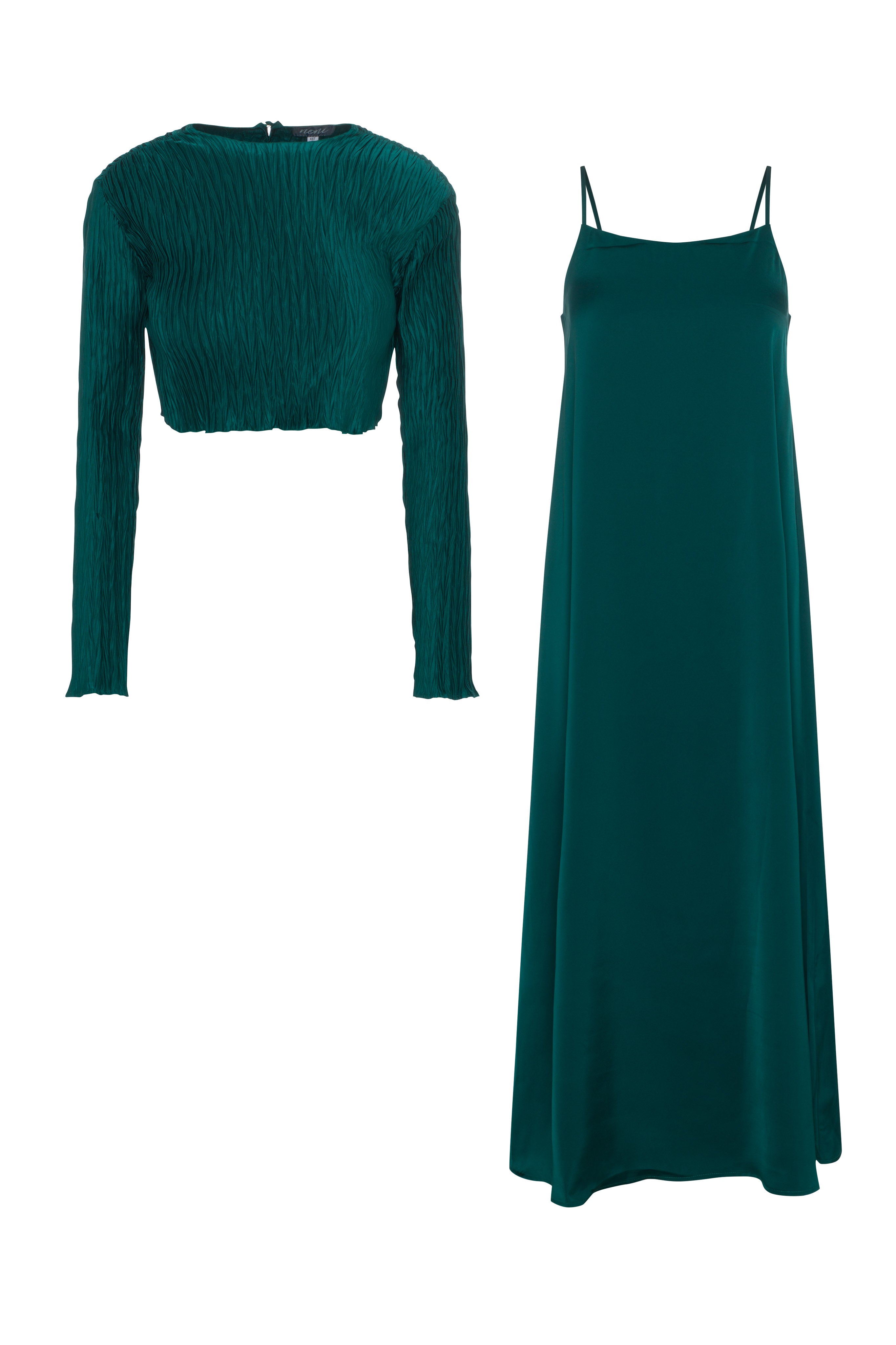 Slip Dress with Cropped Top in Green by Noni