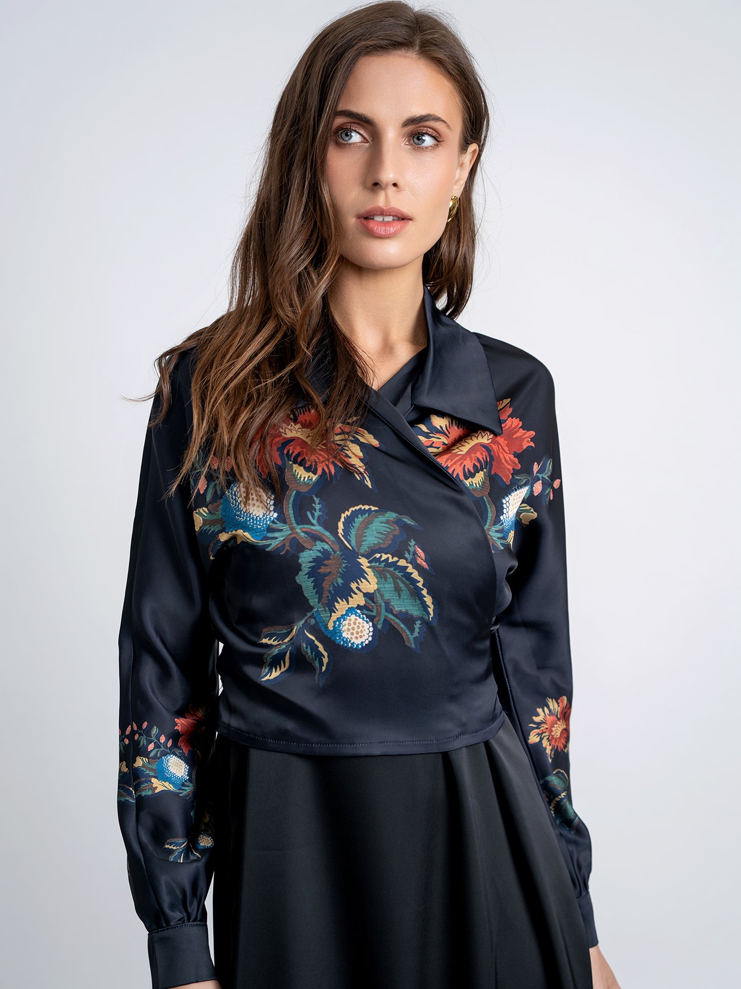 Satin Print Wrap Blouse in by Noni
