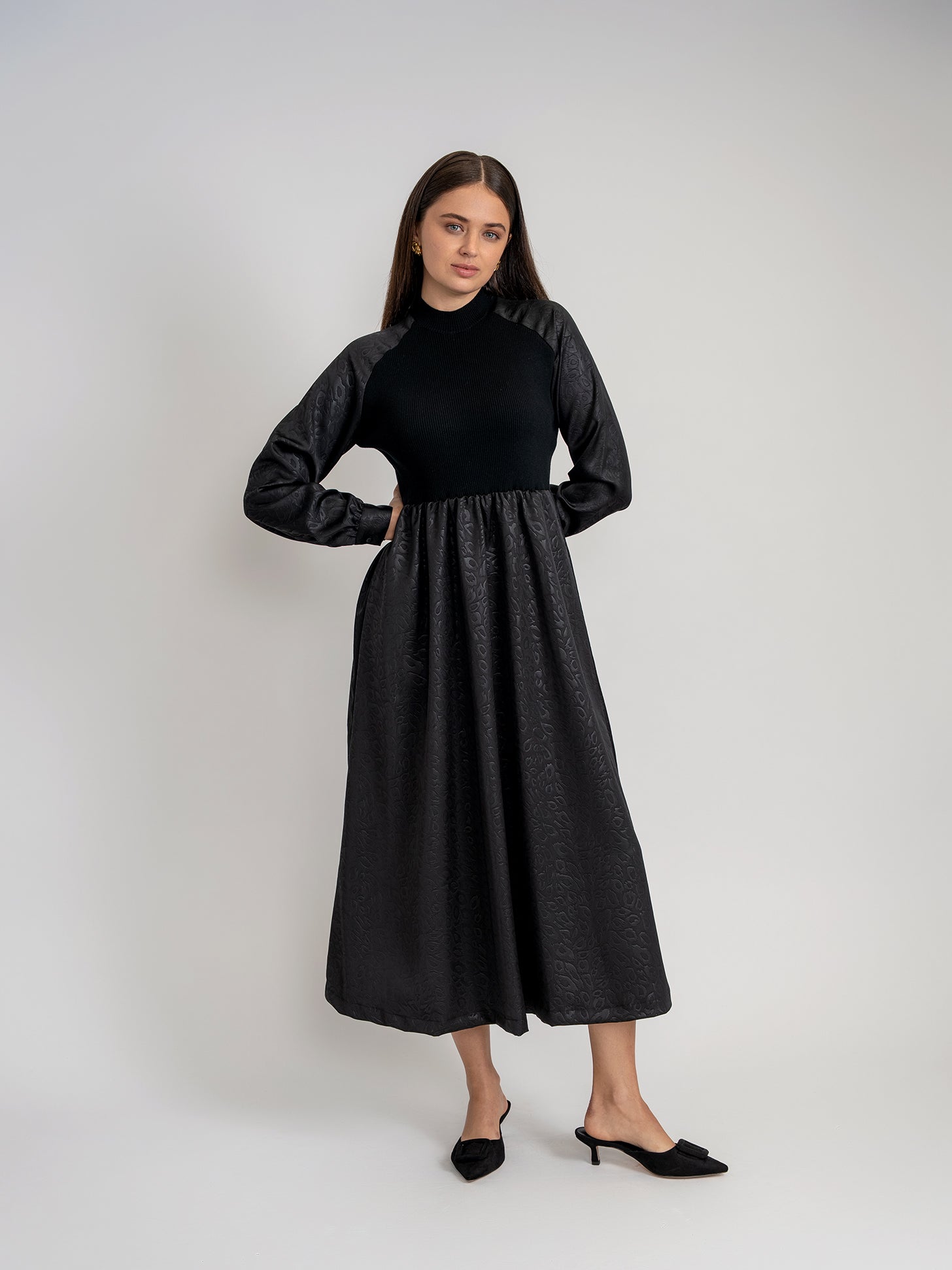 Mock Neck Satin Midi Dress in by Noni