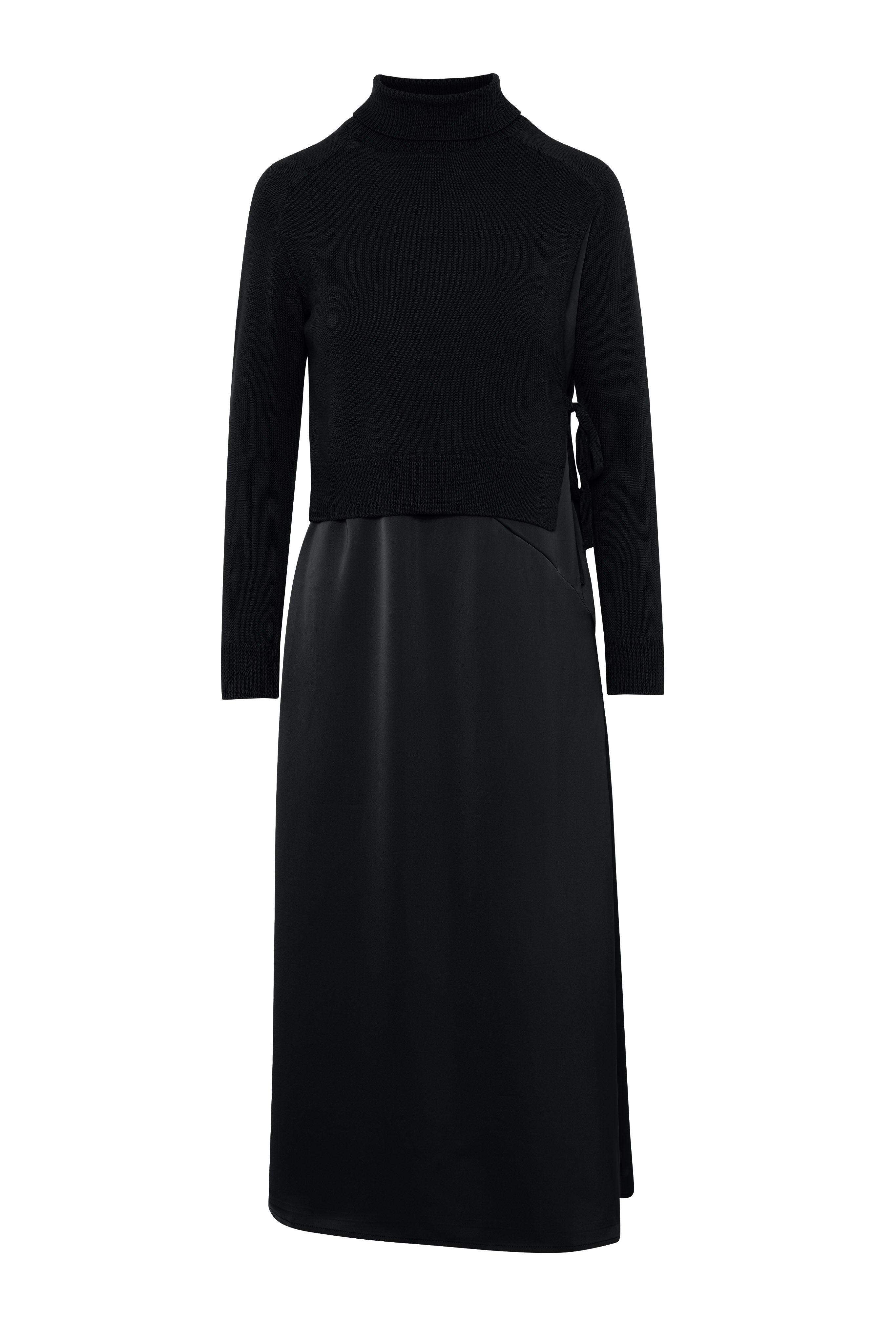 Satin Jump Dress with Sweater in Black by Noni