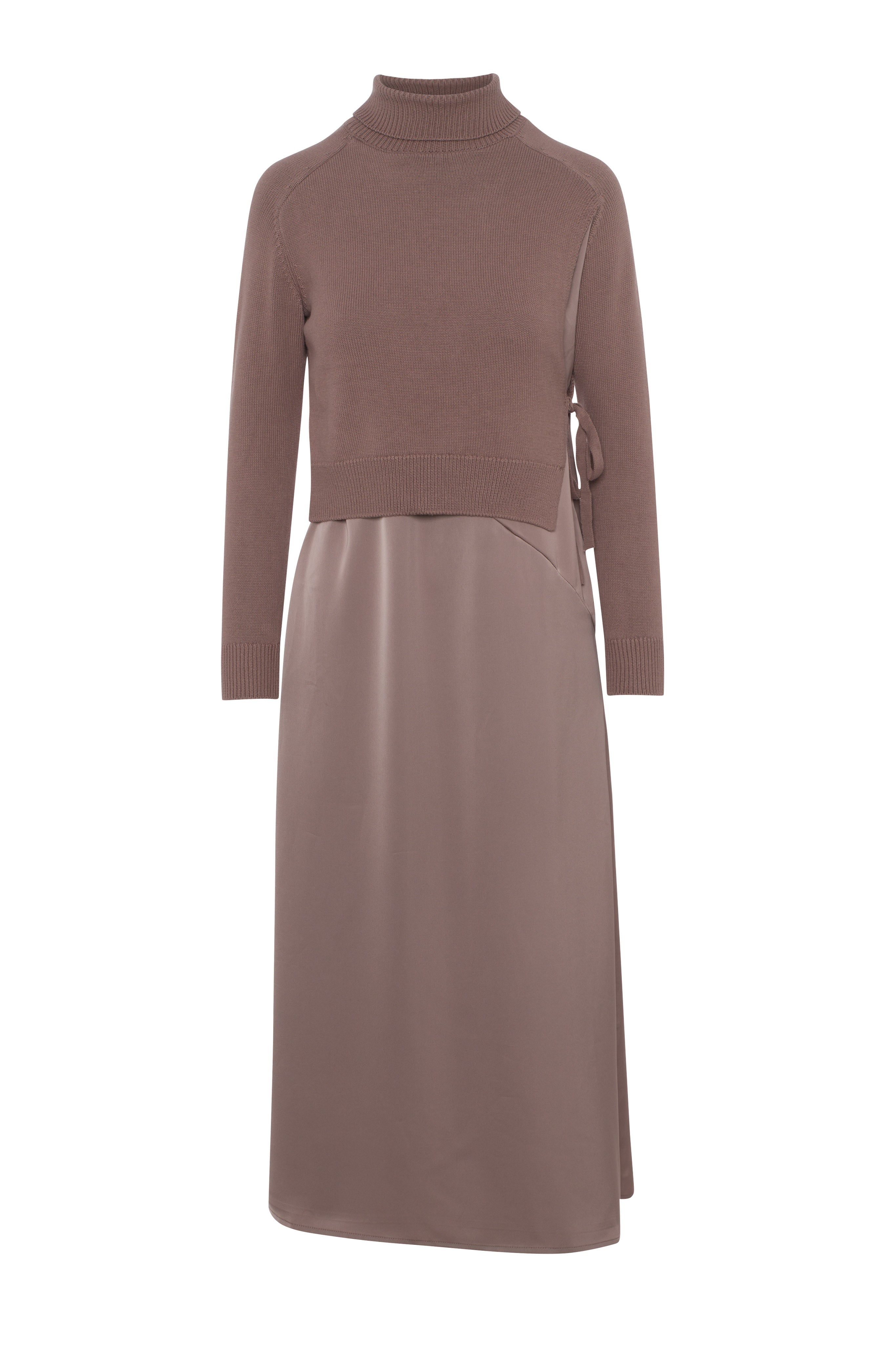 Satin Jump Dress with Sweater in Brown Mauve by Noni