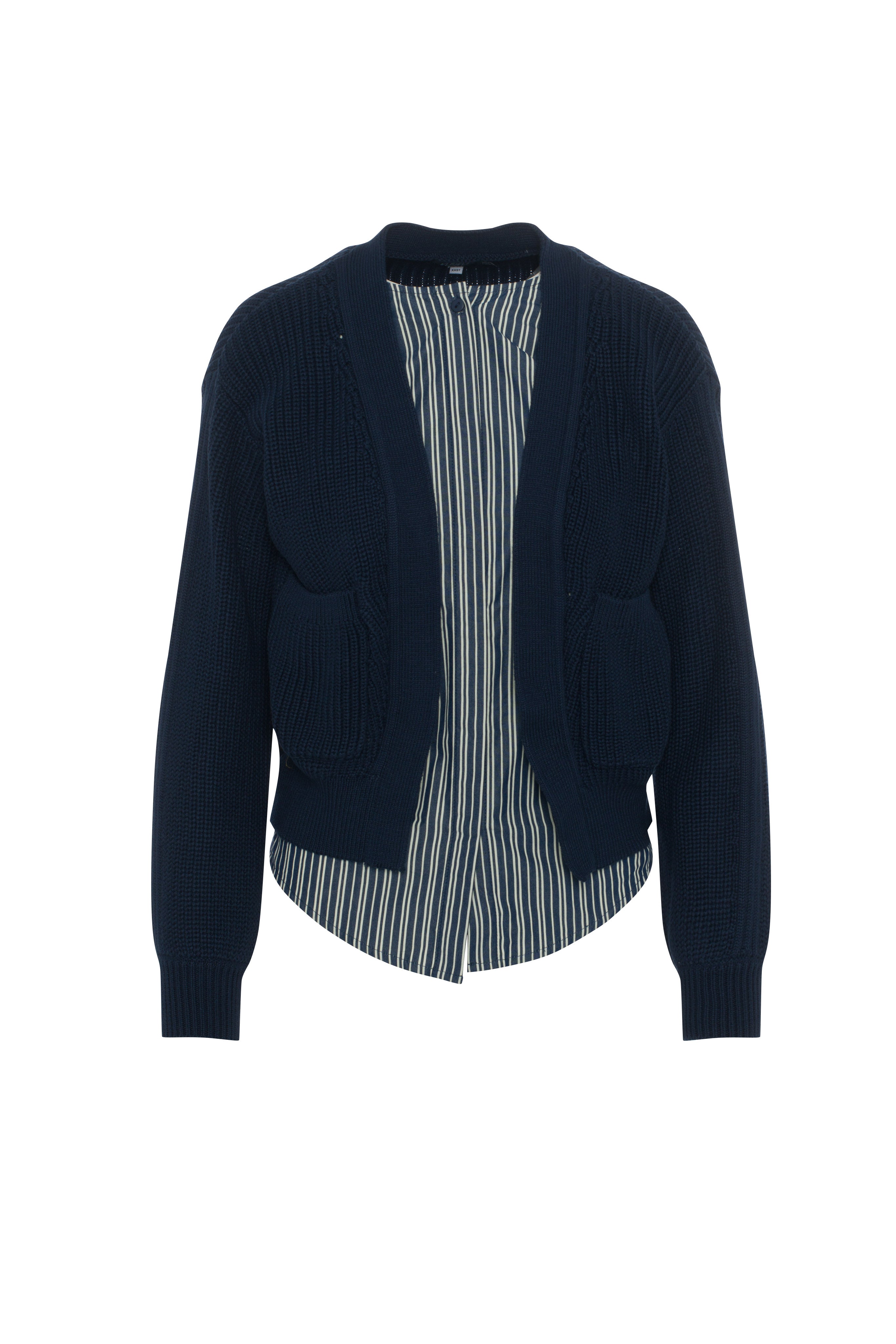 Knit Cardigan with Stippped Shirt in Blue by Noni