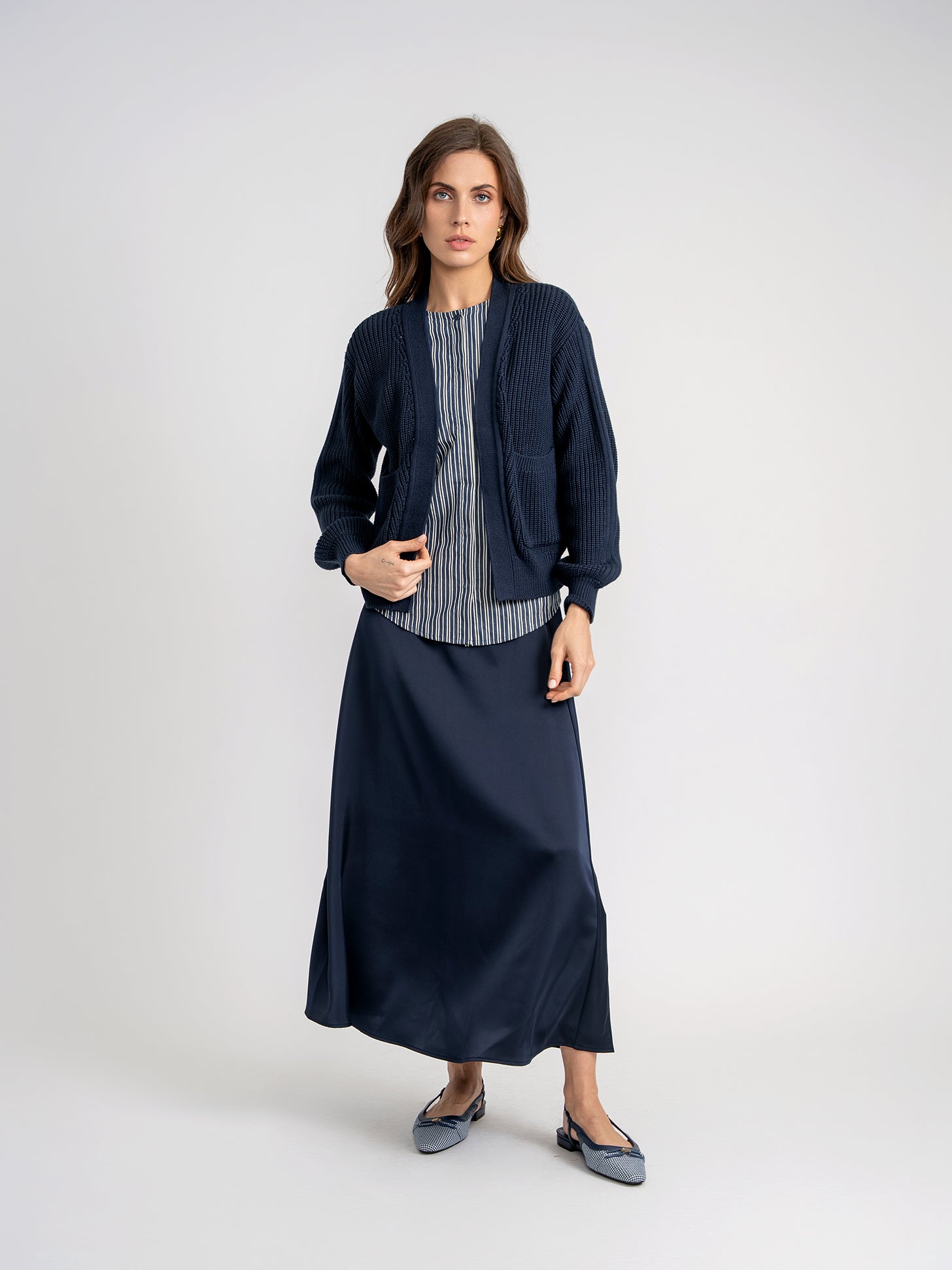 Knit Cardigan with Stippped Shirt in by Noni