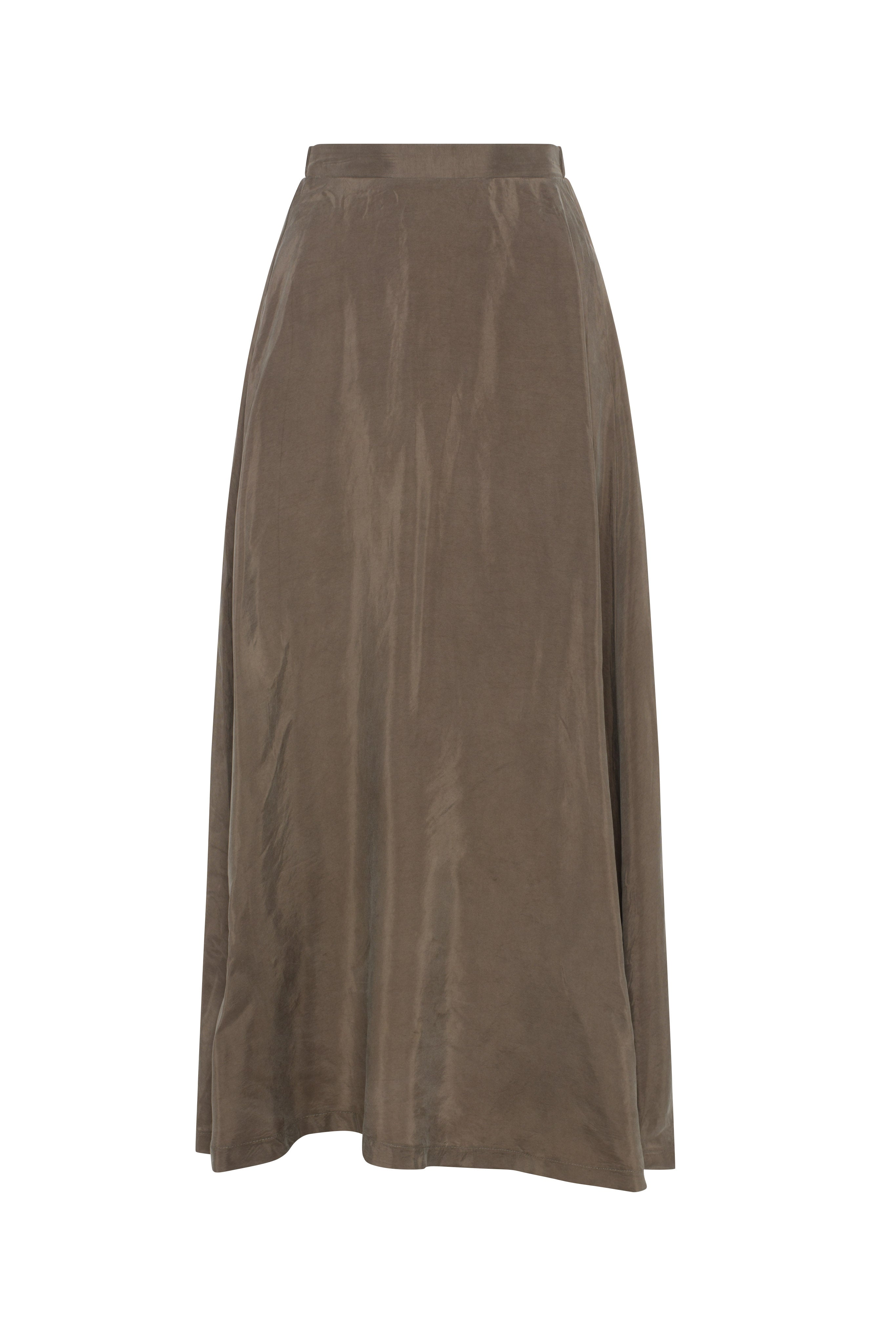 A-Line Cupro Midi Skirt in Taupe by Noni