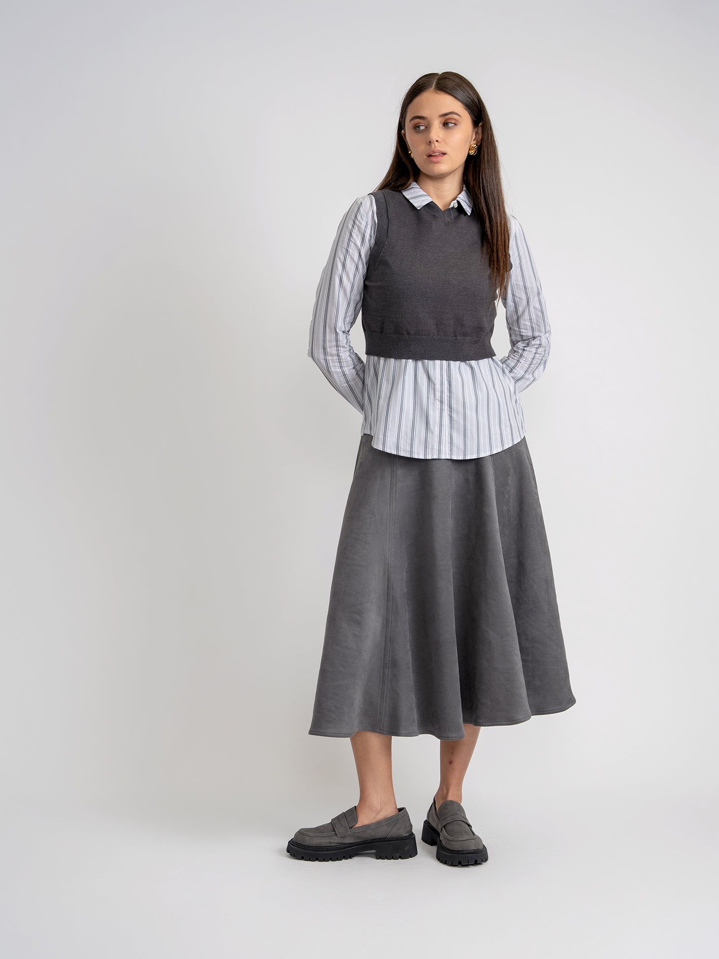 Knit Vest with Stripped Shirt in by Noni