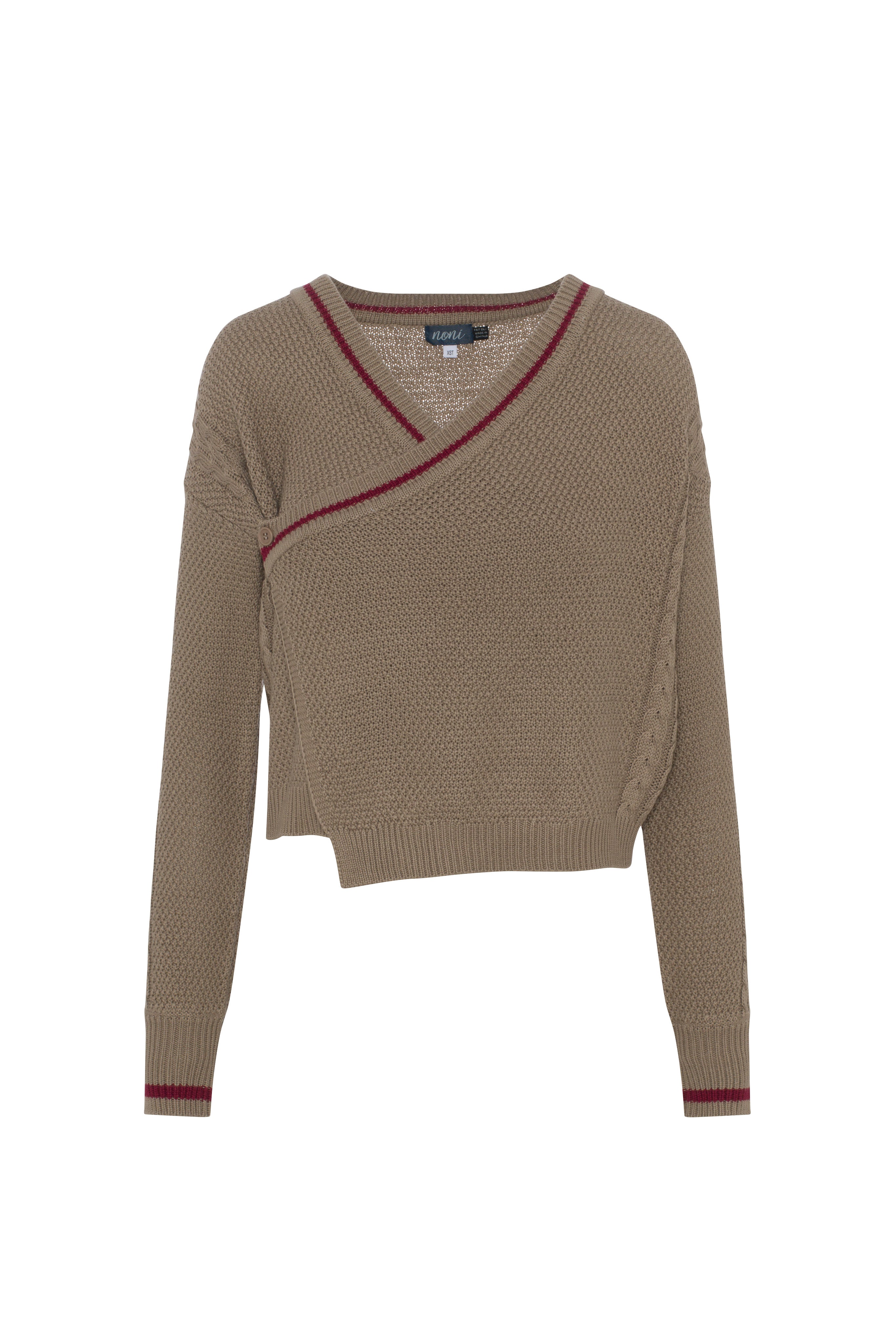 Contrast Wrap Knit Cardigan in Taupe by Noni