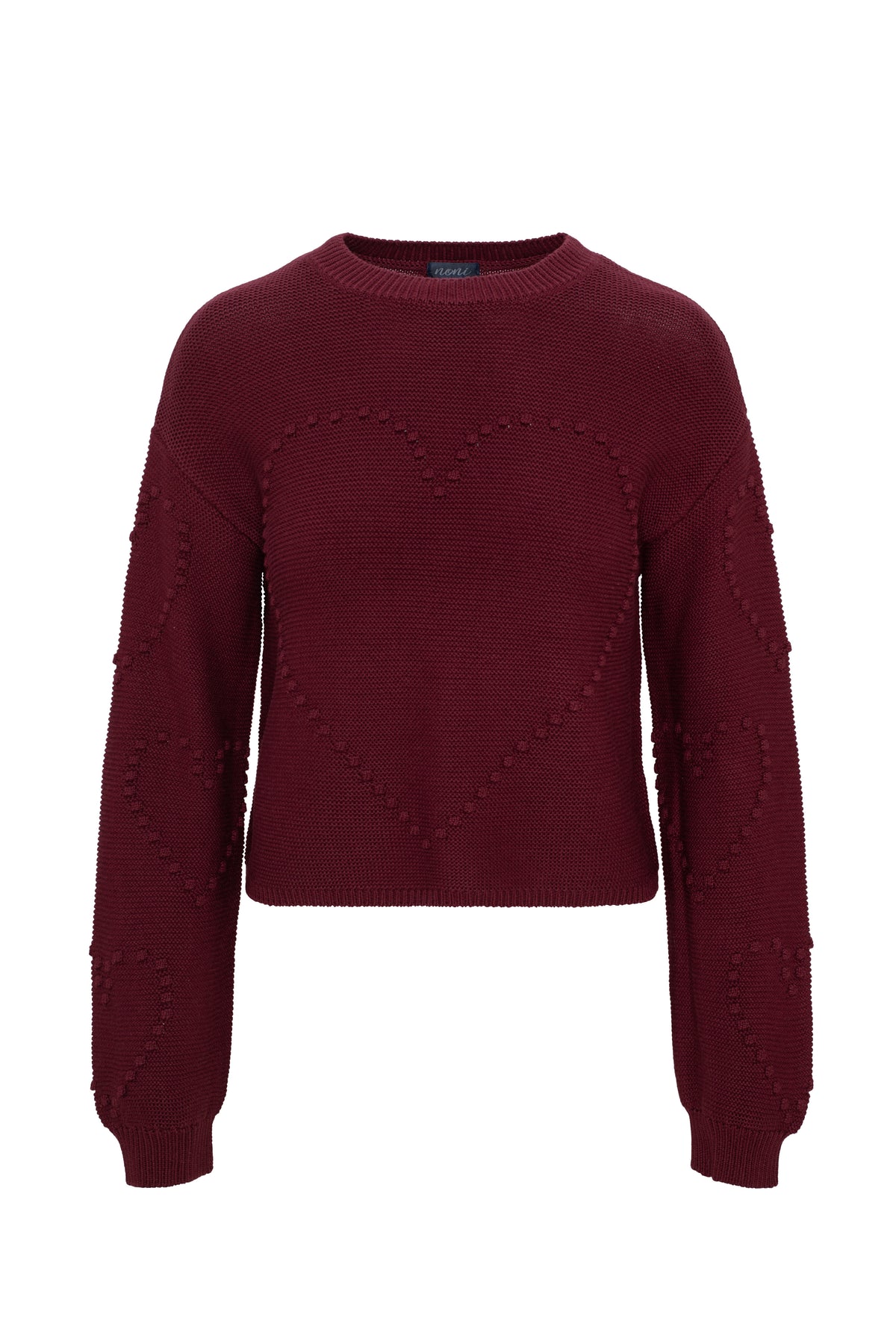 Heart Knitted Sweater in Burgundy by Noni