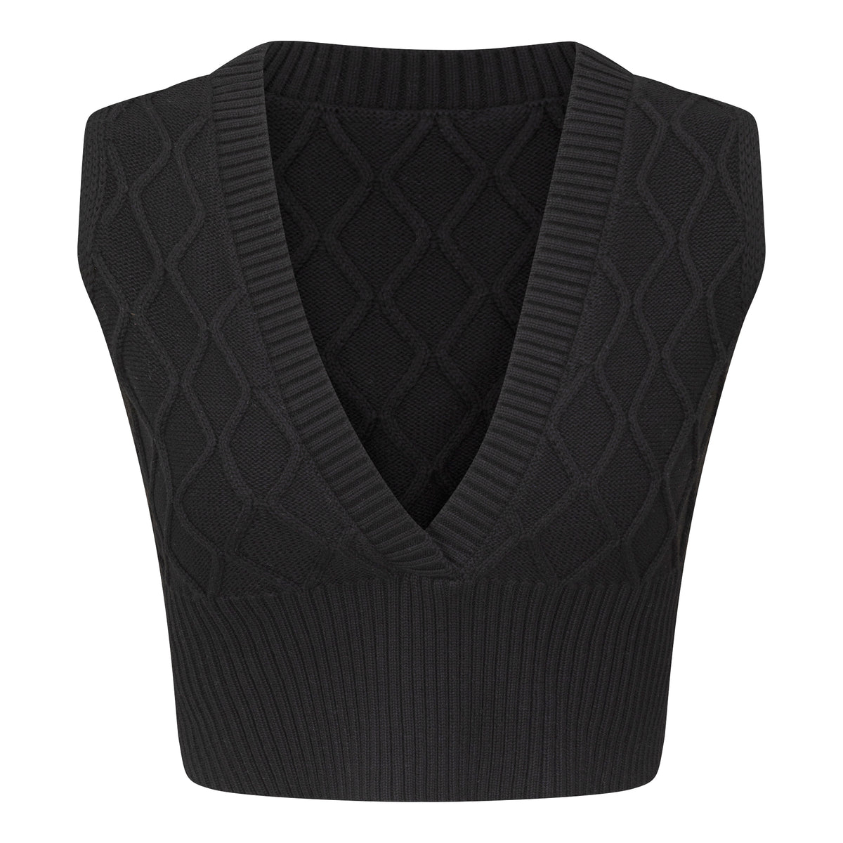 Textured Knit Vest in Black by Noni