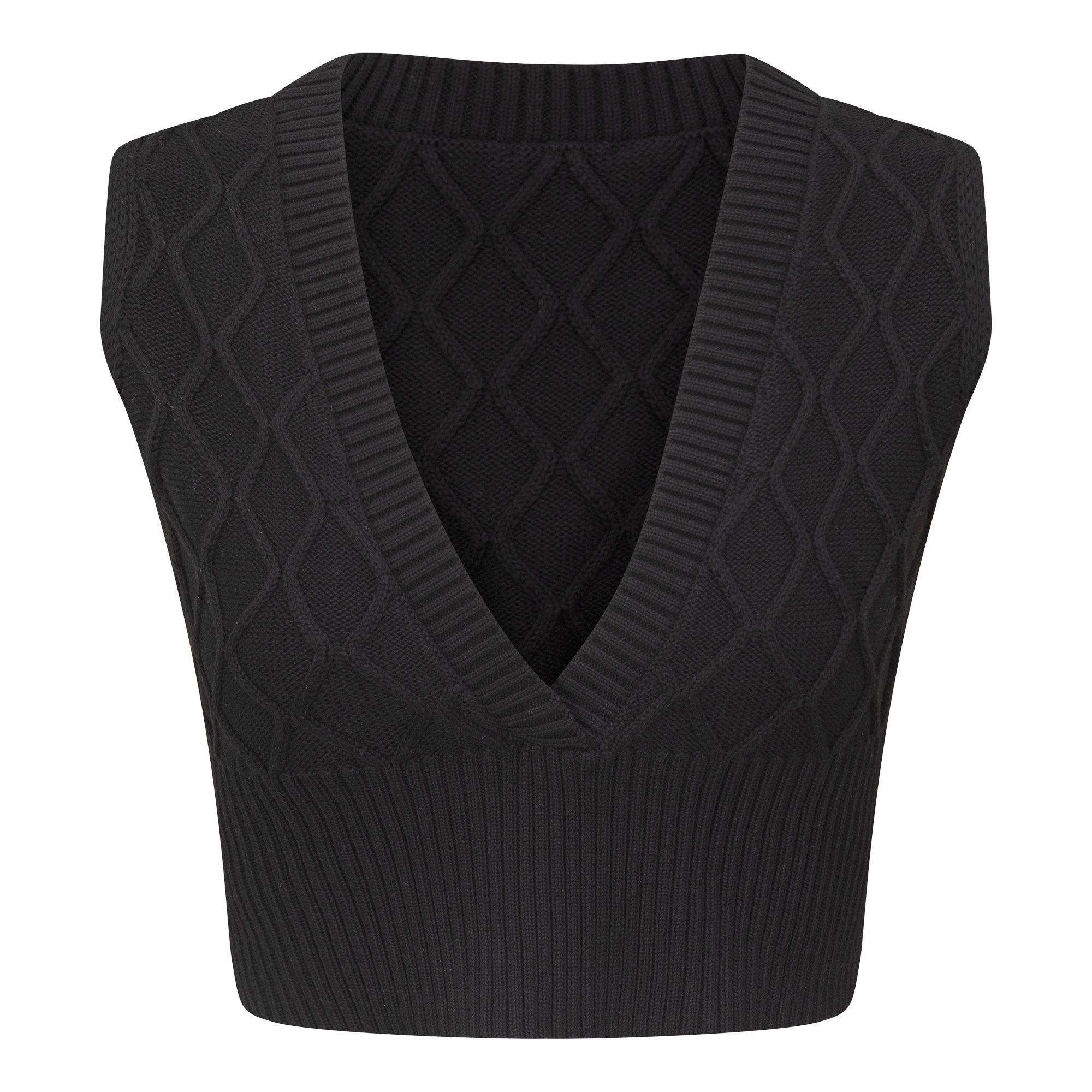 Textured Knit Vest in Black by Noni
