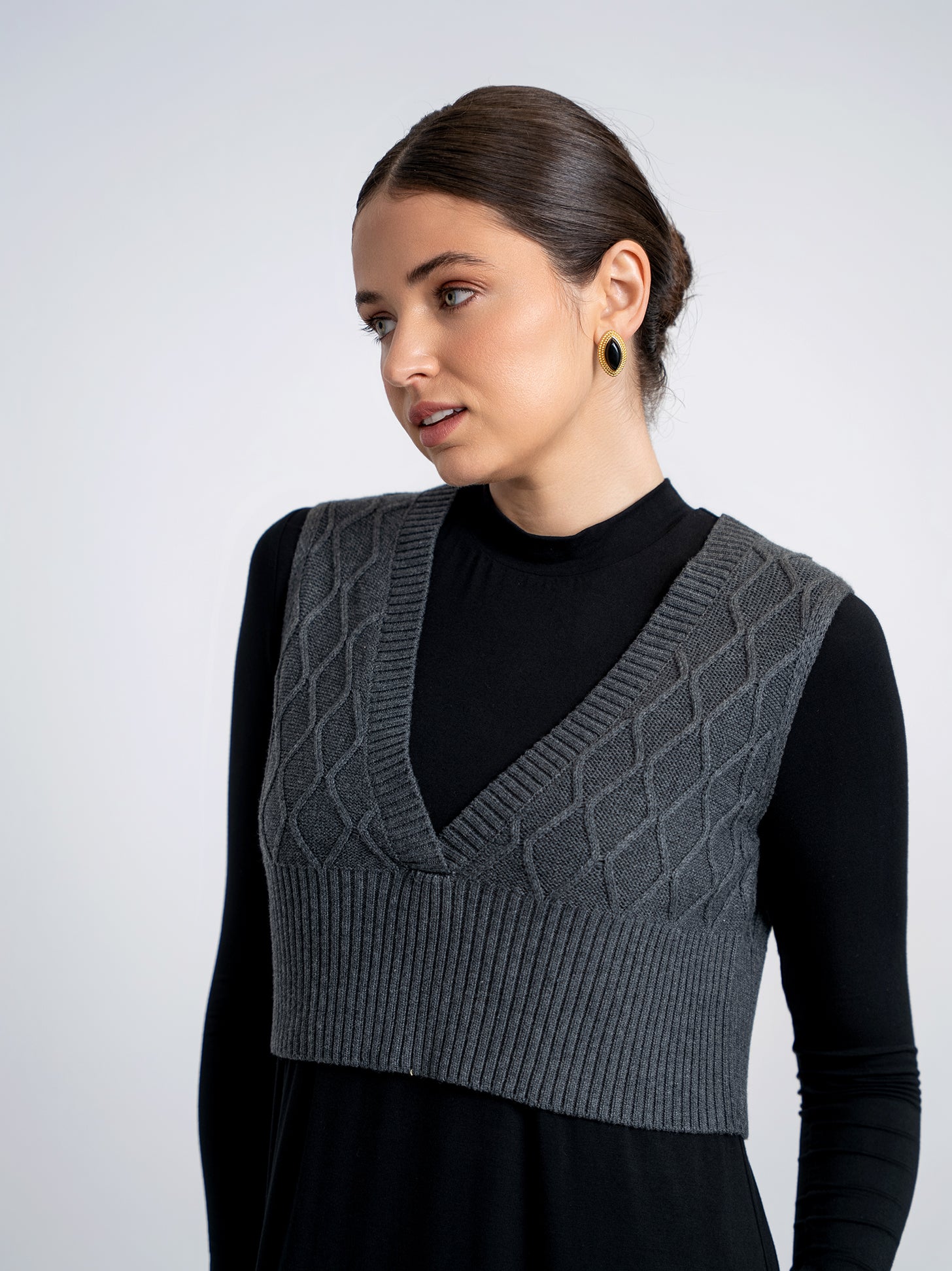 Textured Knit Vest in Charcoal Mix by Noni