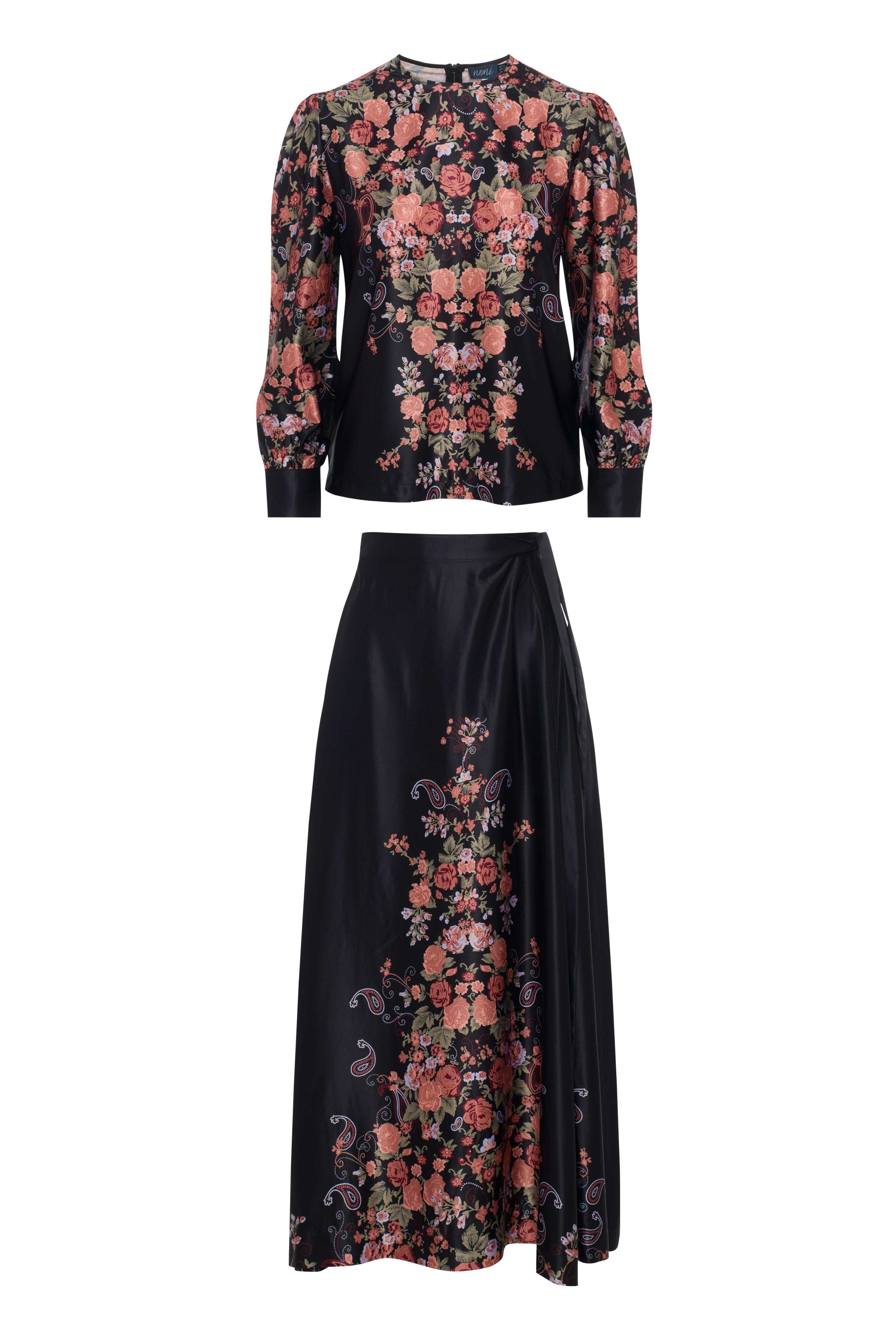 Floral Print 2 Pc Set in Black by Noni