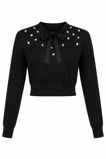 Cropped Diamond Tie Sweater in Black by Marjun