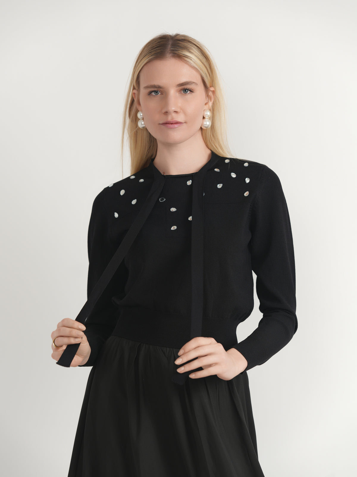 Cropped Diamond Tie Sweater in Black by Marjun