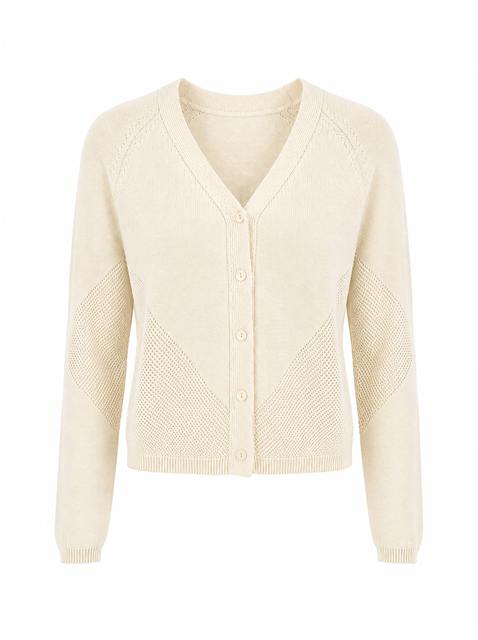Knitted Boucle Cropped Cardigan in Cream by Club Malibu