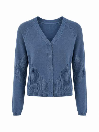 Knitted Boucle Cropped Cardigan in Steel Blue by Club Malibu
