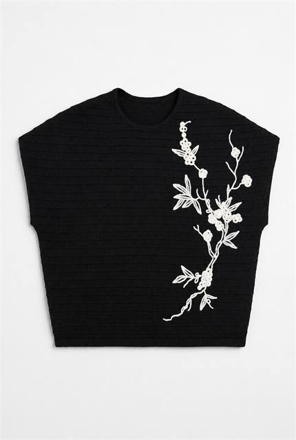 Floral Applique Sweater Vest in Black by Vivid