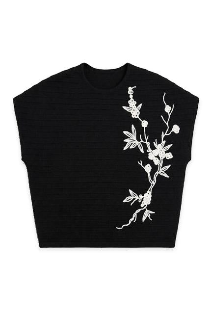 Floral Applique Sweater Vest in Black by Vivid