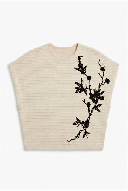 Floral Applique Sweater Vest in Cream by Vivid