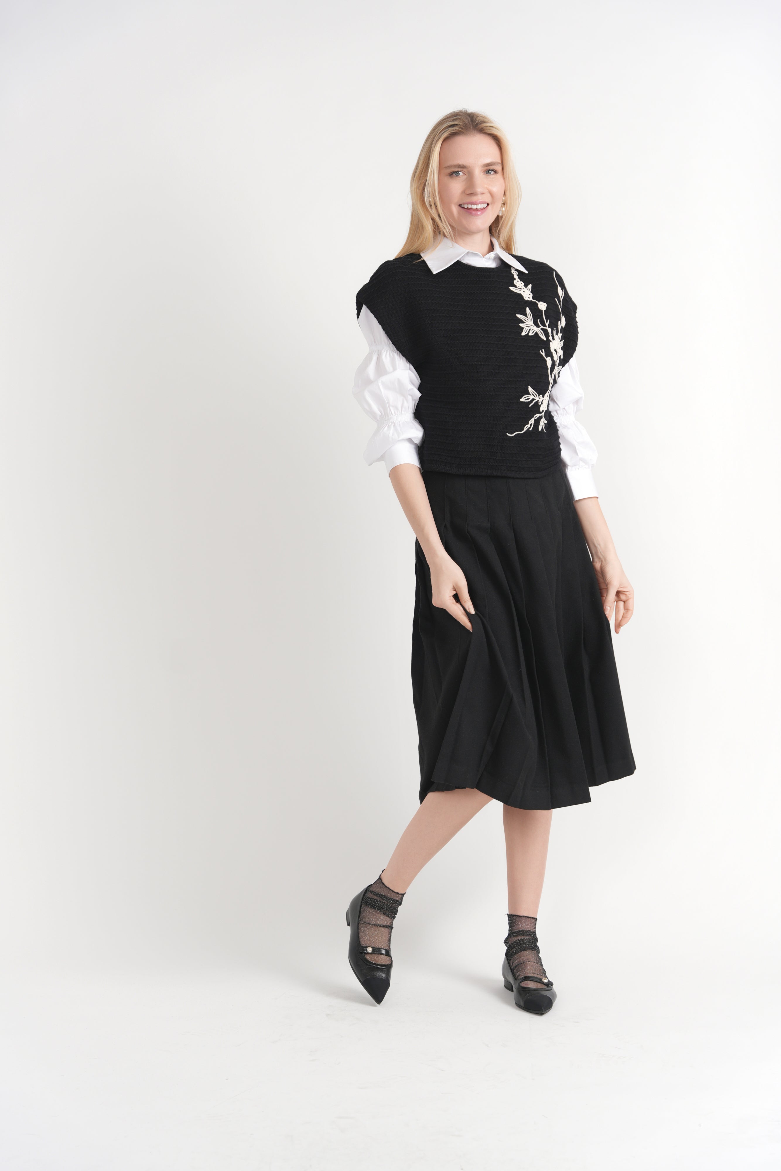 Floral Applique Sweater Vest in by Vivid