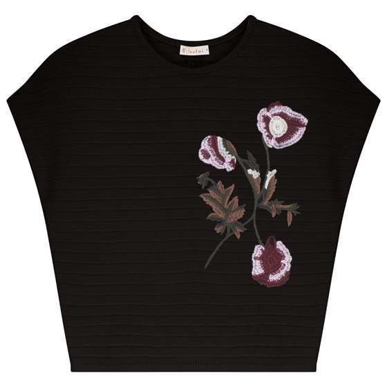 Floral Embroidered Sweater Vest in Black by ccelui cream
