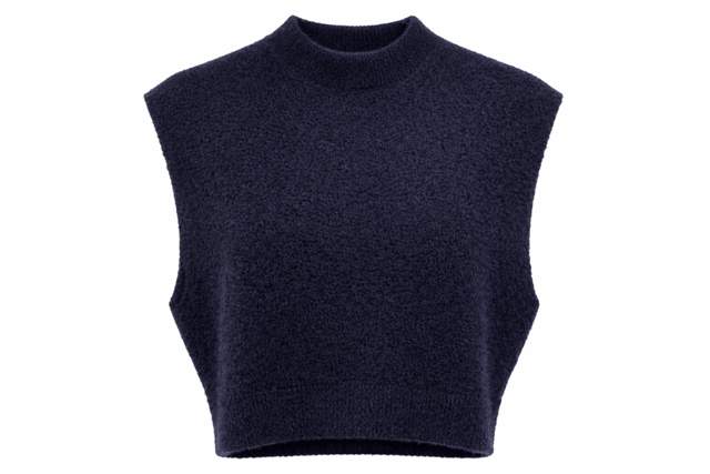 Cropped Mohair Mock Neck Vest in Dark Navy by Vivid