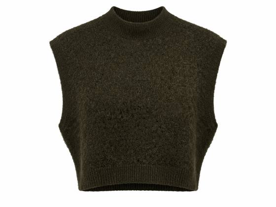 Cropped Mohair Mock Neck Vest in Dark Olive by Vivid