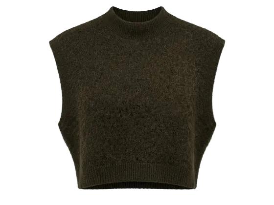 Cropped Mohair Mock Neck Vest in Dark Olive by Vivid