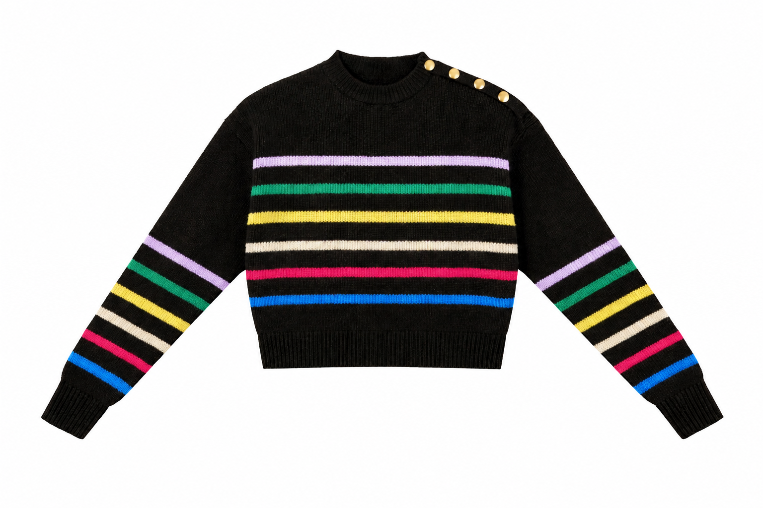 Cropped Striped Knit Sweater in Black by Spades
