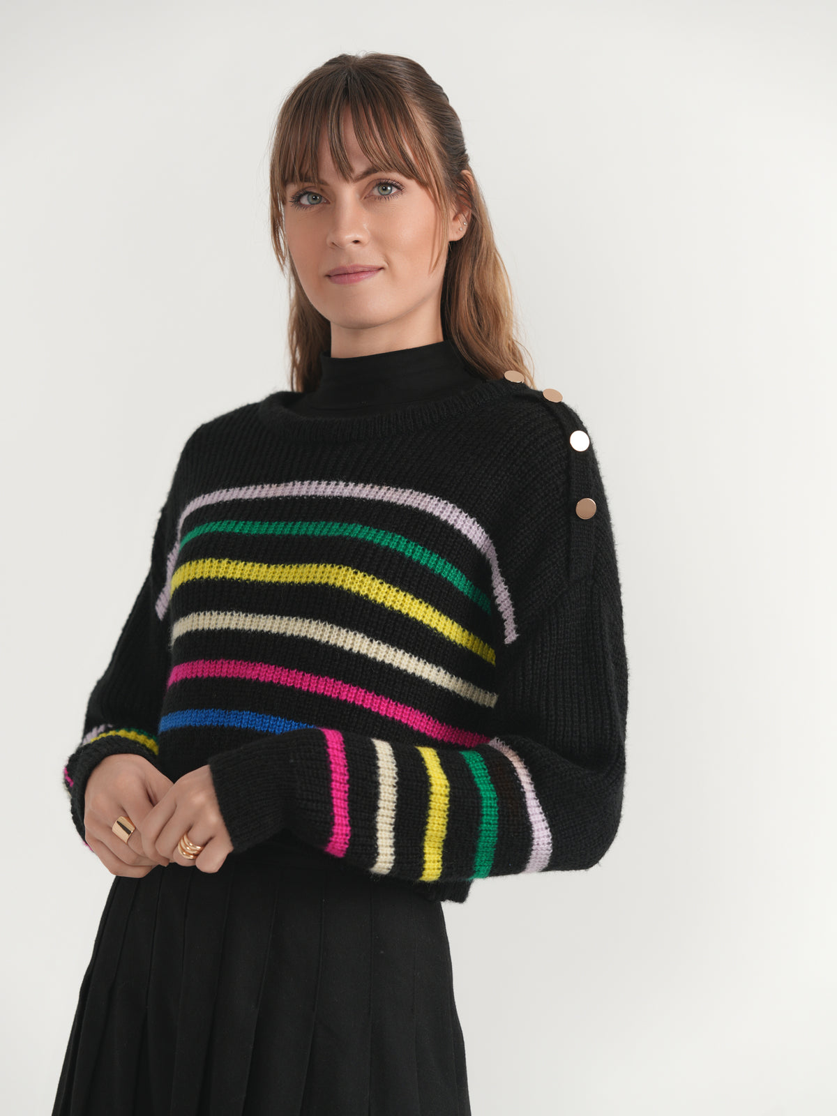 Cropped Striped Knit Sweater in Black by Spades