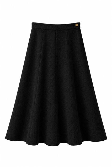 Wool Button Side Midi Skirt in Black by Birt UK