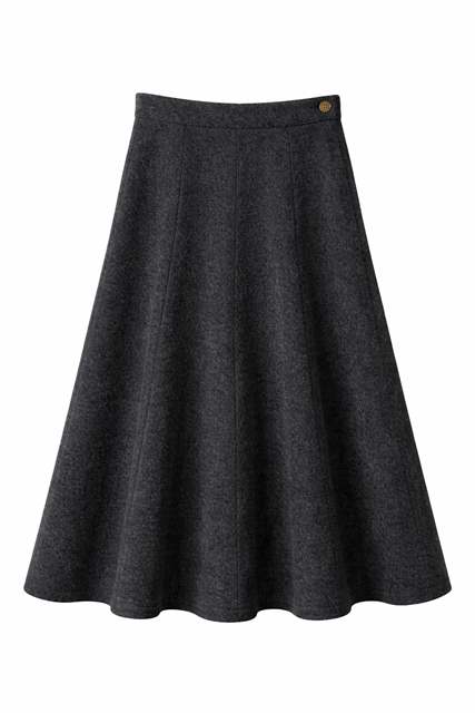Wool Button Side Midi Skirt in Charcoal by Birt UK