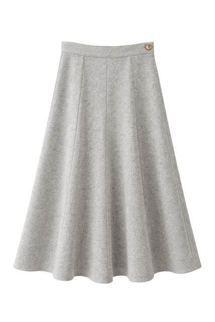 Wool Button Side Midi Skirt in Light Grey Mix by Birt UK