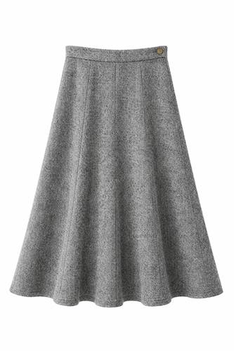 Wool Button Side Midi Skirt in Medium Grey Mix by Birt UK