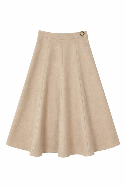 Wool Button Side Midi Skirt in Oatmeal by Birt UK