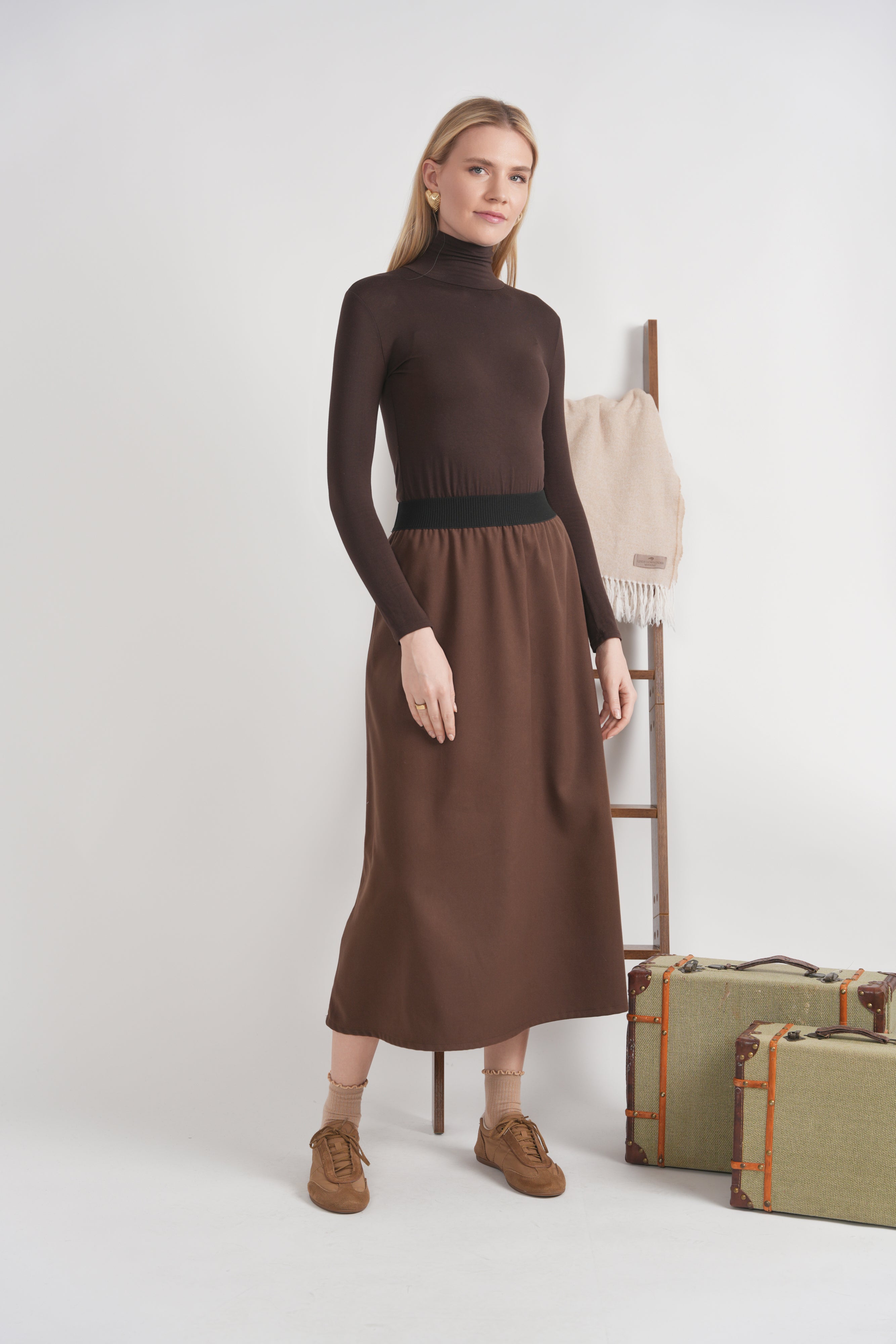 Wool Pull On Midi Skirt in by Club Malibu