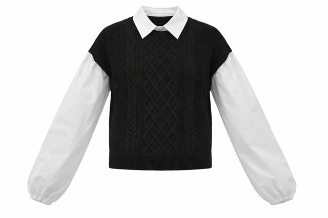 Cable Sweater Shirt Combo in Black White by Iconic