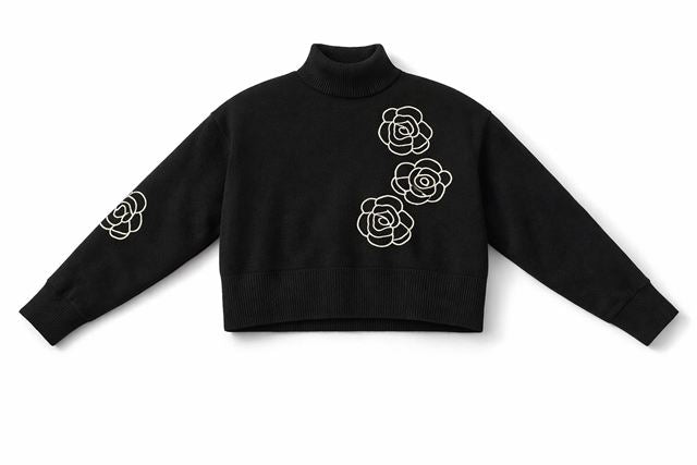 Cropped Knit Turtle Neck in Black Cream by Versatile