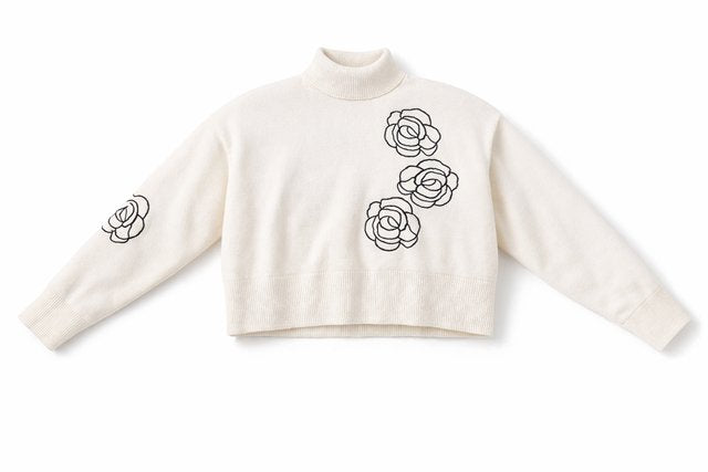 Cropped Knit Turtle Neck in Cream Black by Versatile