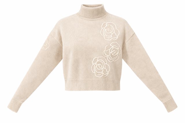 Cropped Knit Turtle Neck in Light Oatmeal Cream by Versatile