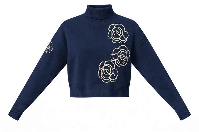 Cropped Knit Turtle Neck in Navy Cream by Versatile