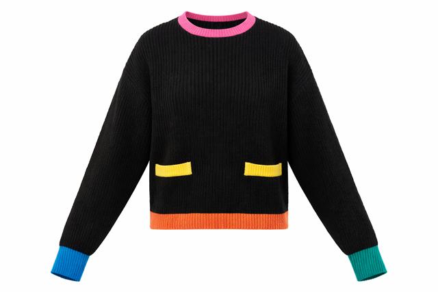 Contrast Rib Sweater in Black by Hashtag