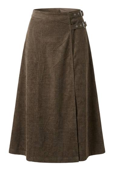 Midi Cordery Mock Wrap Skirt in Ash by Faves