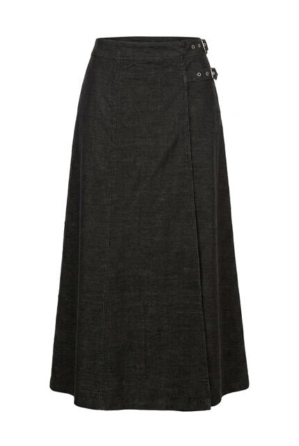 Midi Cordery Mock Wrap Skirt in Black by Faves