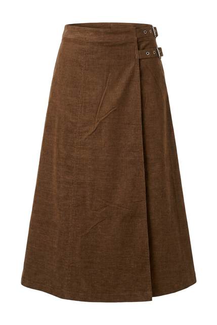 Midi Cordery Mock Wrap Skirt in Cognac by Faves