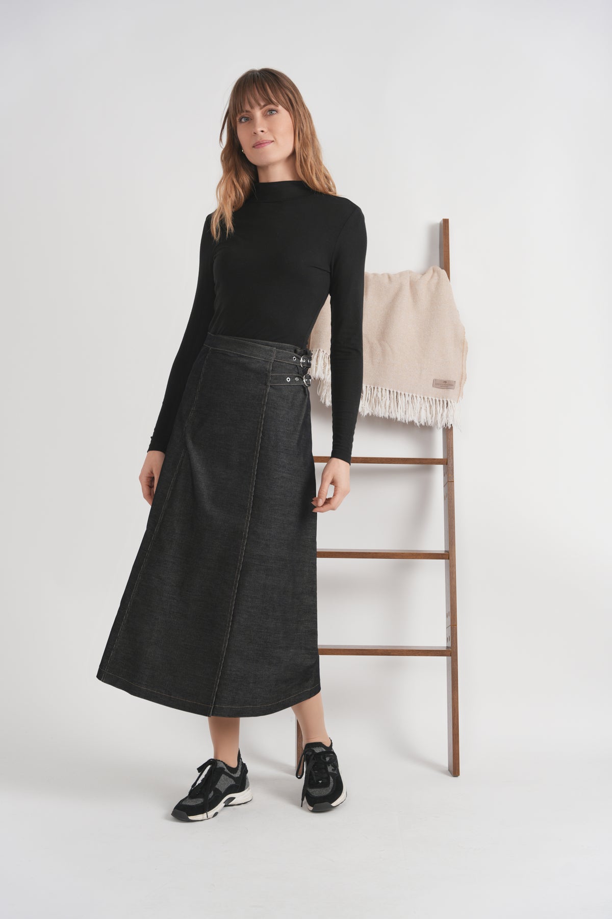 Midi Cordery Mock Wrap Skirt in Cognac by Faves