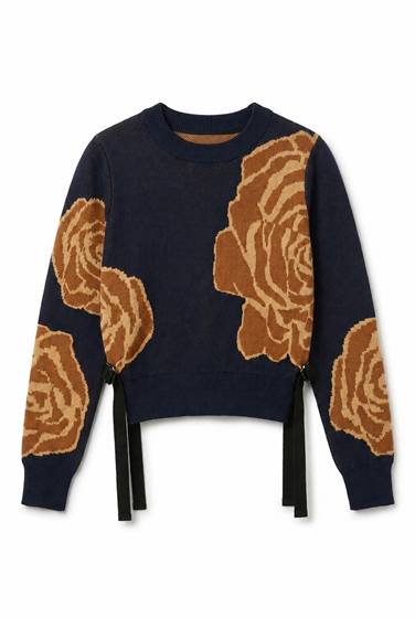 Floral Belted Sweater in Dark Navy by Coco