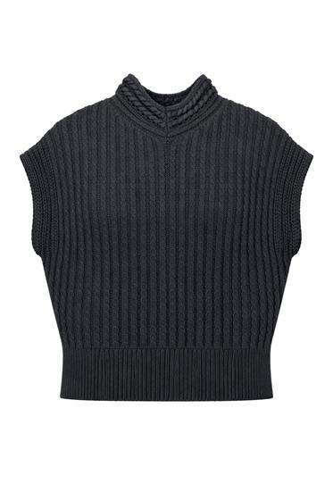 Ribbed Cropped Knit Vest in Black by Vivid