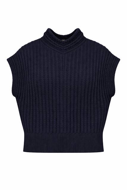Ribbed Cropped Knit Vest in Dark Navy by Vivid
