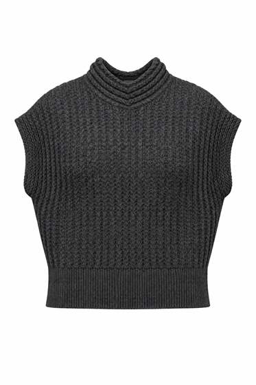 Ribbed Cropped Knit Vest in Grey Mix by Vivid