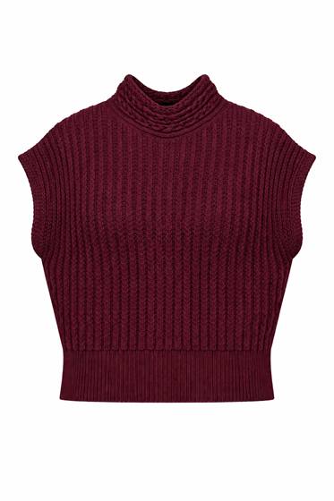 Ribbed Cropped Knit Vest in Port by Vivid